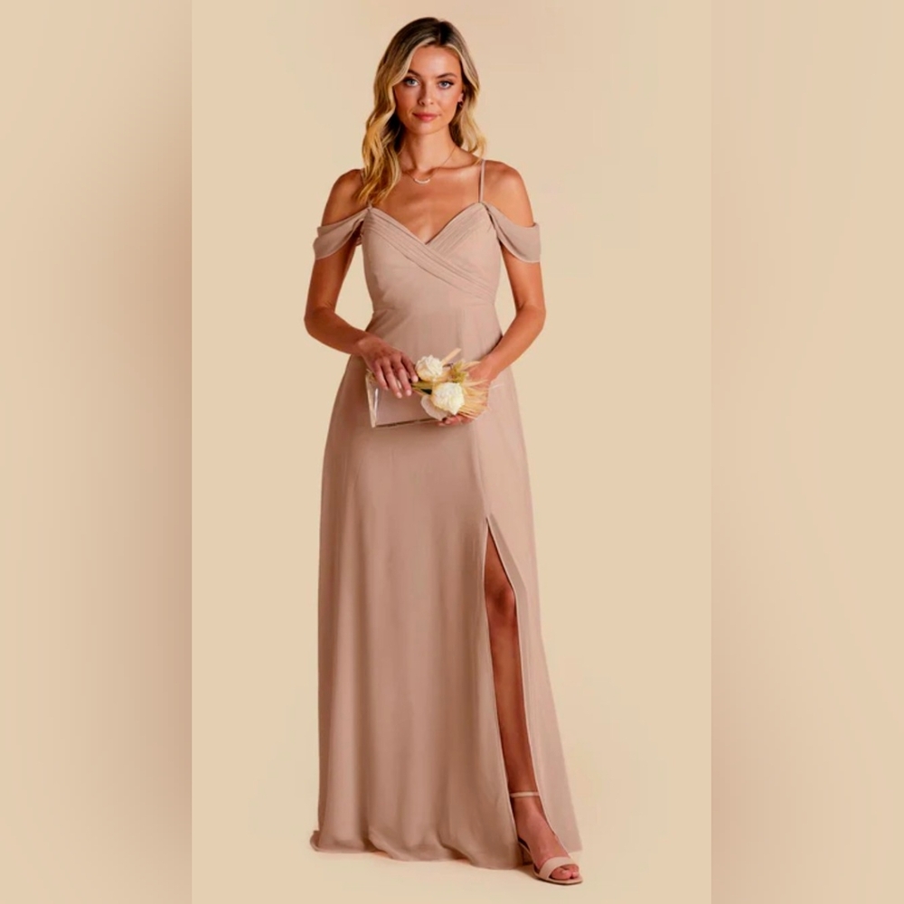 Birdy Grey Spence Convertible Dress with Slit Chiffon Taupe Medium NWT Wedding